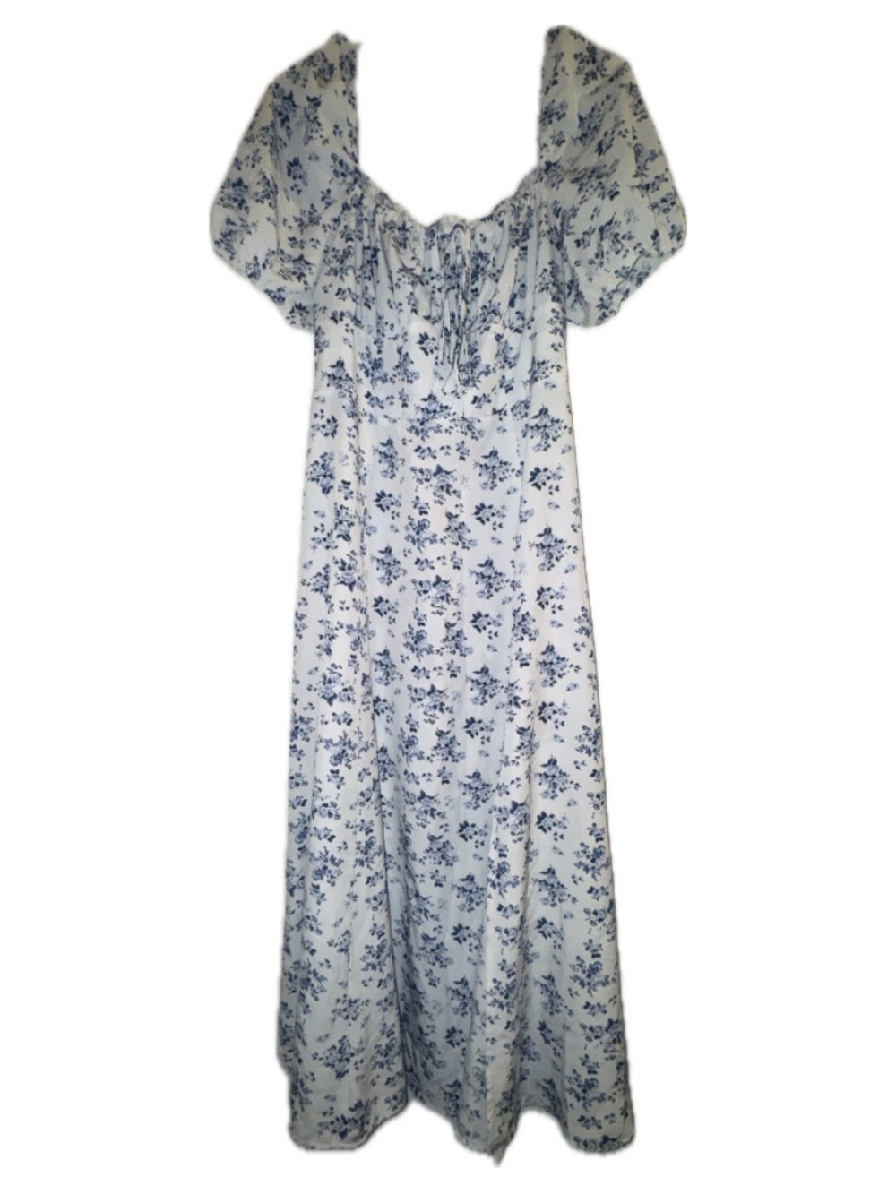 SHEIN White Maxi Dress with Blue Floral Print